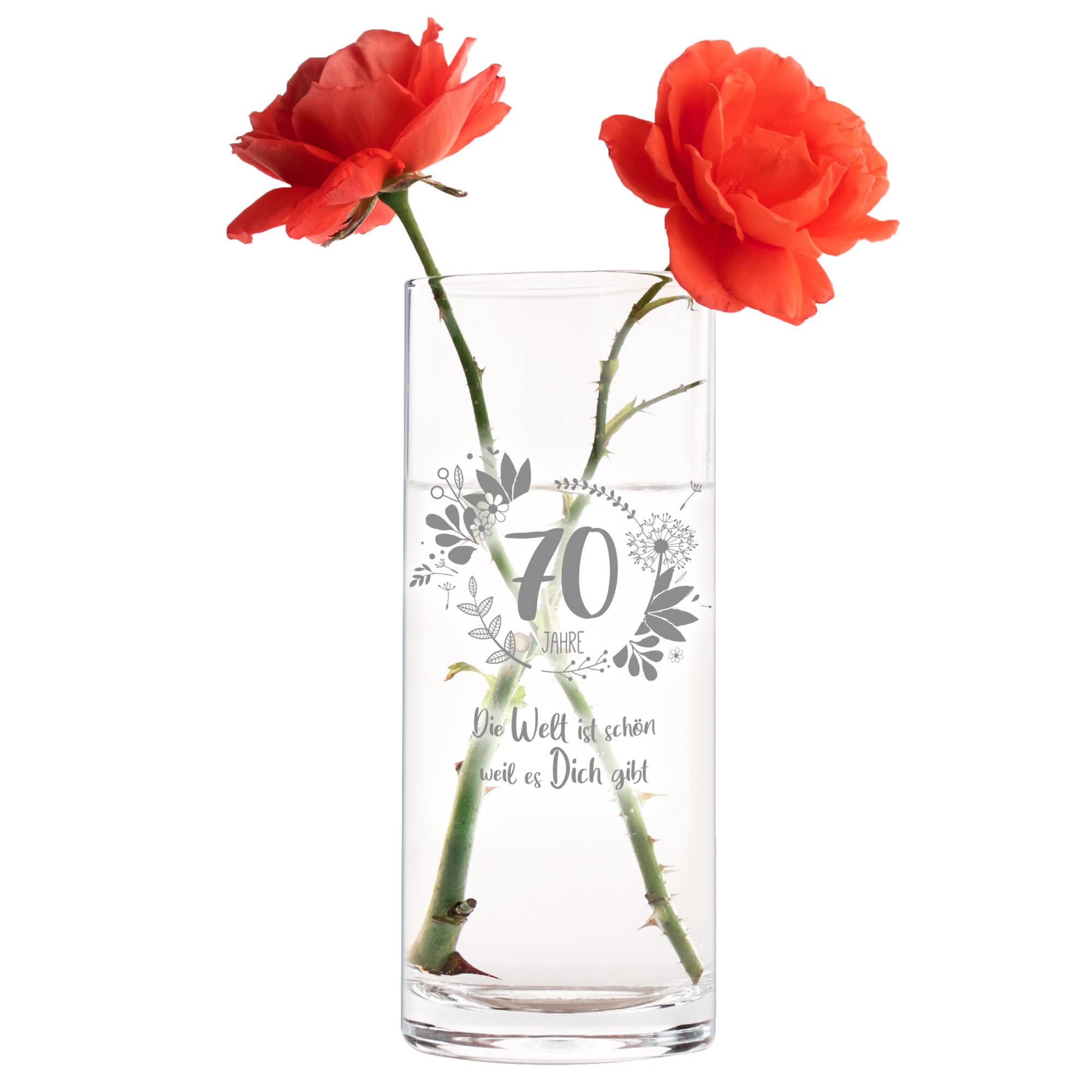 Runde Vase mit Gravur - 70. Geburtstag