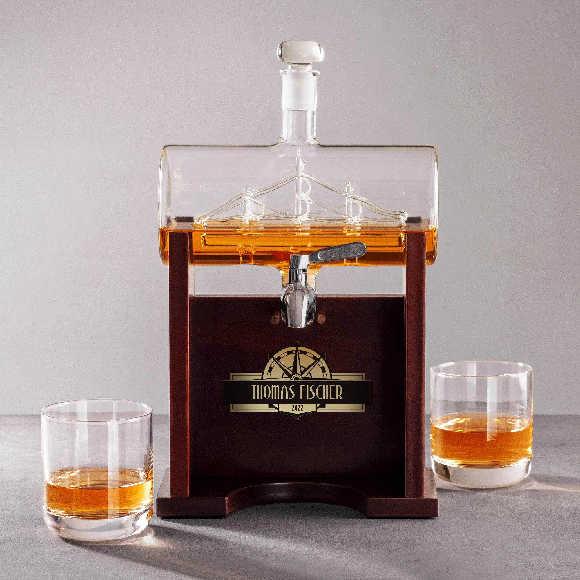 Whisky Set - Fass Karaffe mit 2 Gläsern