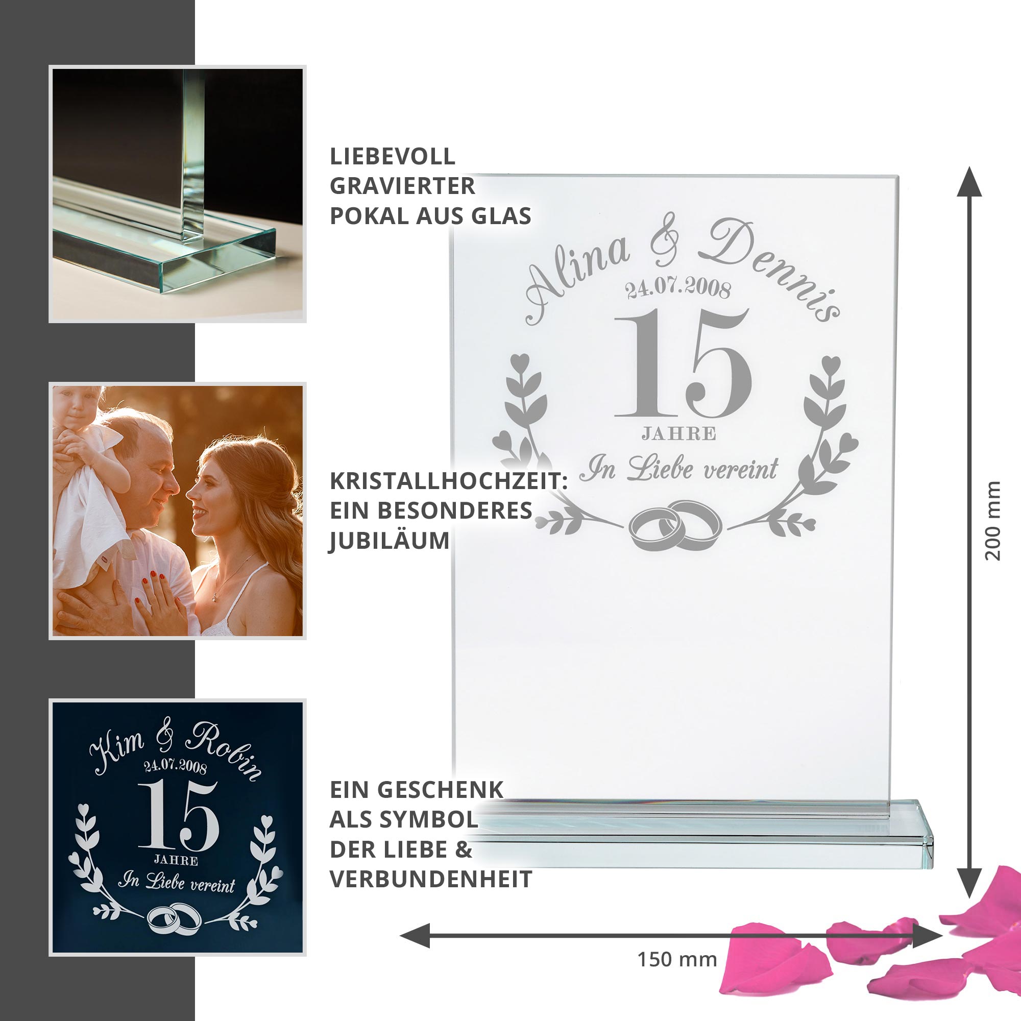 Glaspokal - Kristallhochzeit - Personalisiert