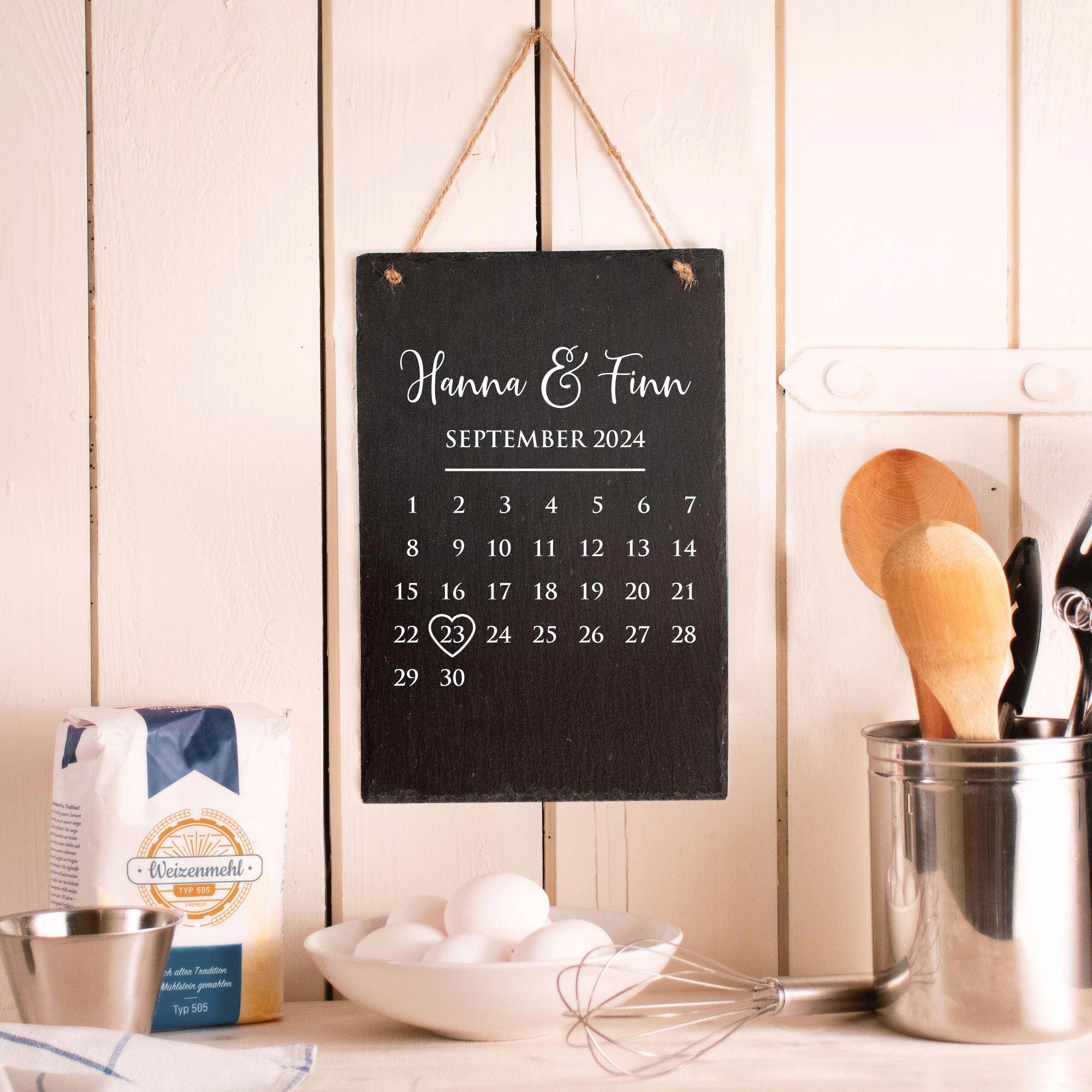 Große Schiefertafel mit Gravur zur Hochzeit - Kalender