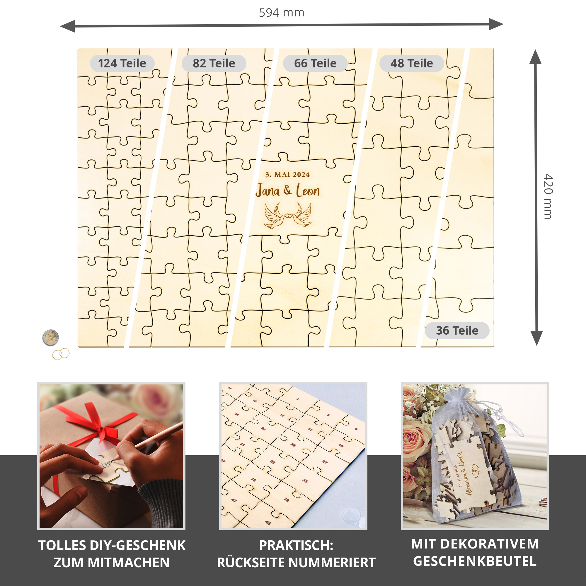 Gästebuch Puzzle - A2 - Hochzeit - Tauben - Personalisiert