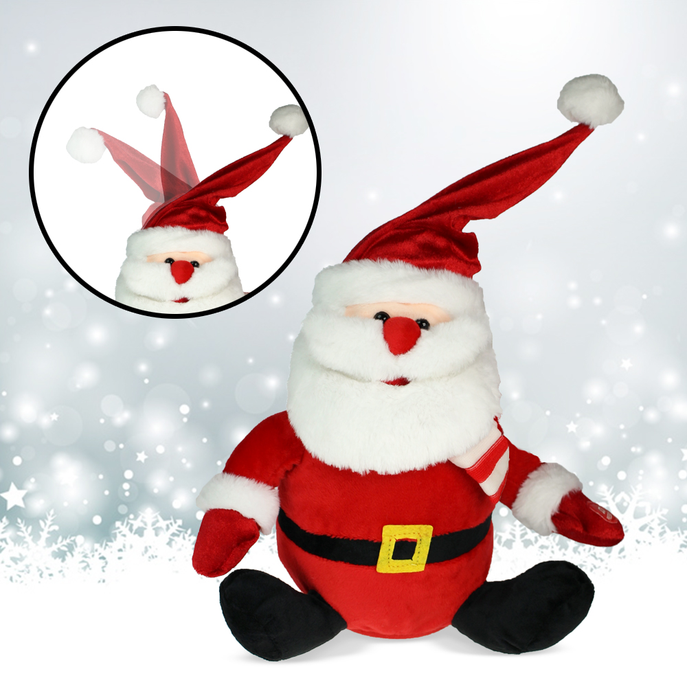 Singender Weihnachtsmann mit tanzender Mütze als Deko